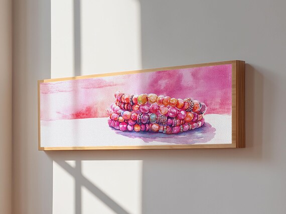 Beaded Bracelet Painting Print Featuring Whimsical Jewelry Pink Orange Wall Art Ideal Bedroom Or Dressing Room Art