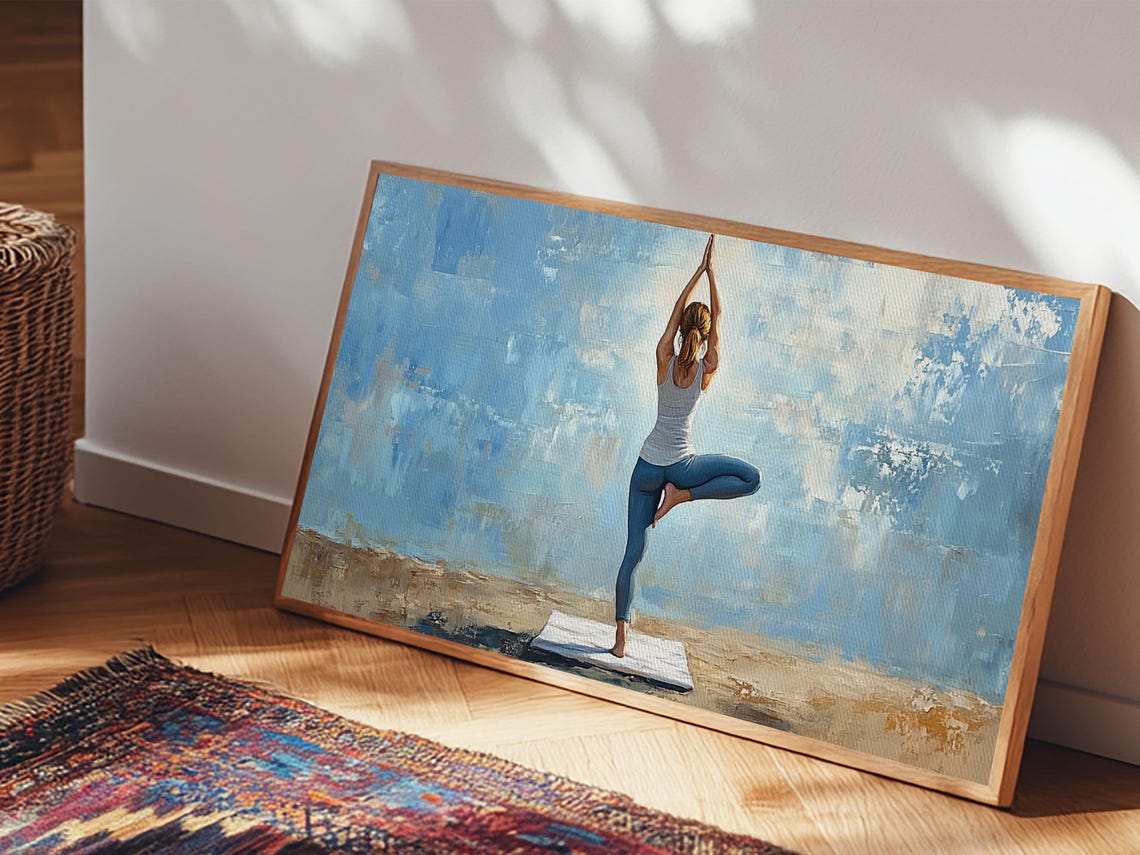 Yoga Tree Pose Beach Blue Sky Wellness Meditation Wall Art Poster - Image 5