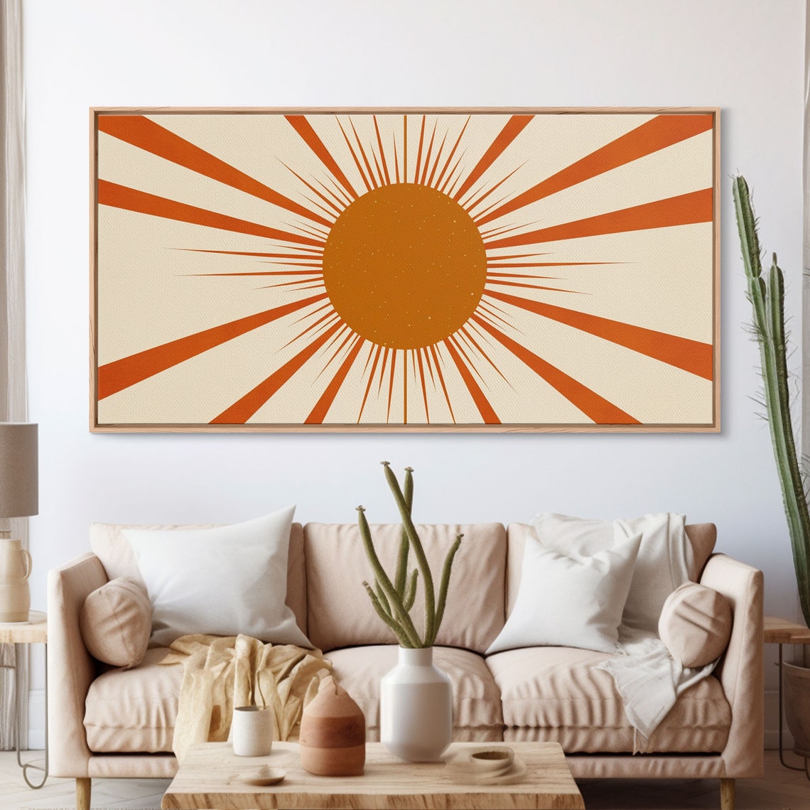 Retro Sunburst Orange Sun Rays Mid Century Modern Abstract Wall Print - Image 3