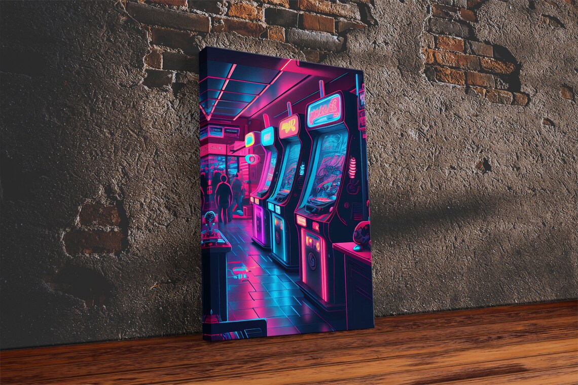 Synthwave Arcade Game Room Art Print for Teen Room - Image 2