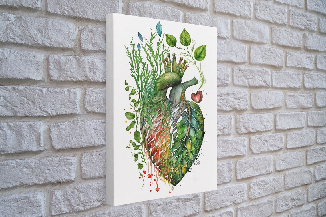 Florapunk Heart Anatomical Heart Painting Print Watercolor Heart Human Heart Pond Heart Marsh Painting Waterlily Lily Pads - Image 3