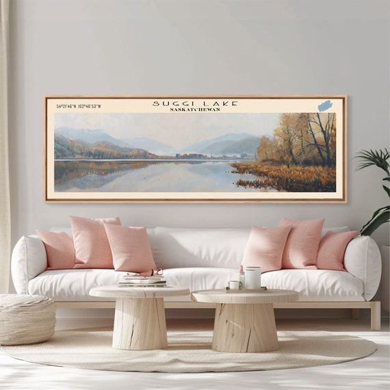 Suggi Lake Panoramic Wall Art Framed Print Lake House Decor Travel Poster Tranquil Lake Painting Modern Art Living Room Decor