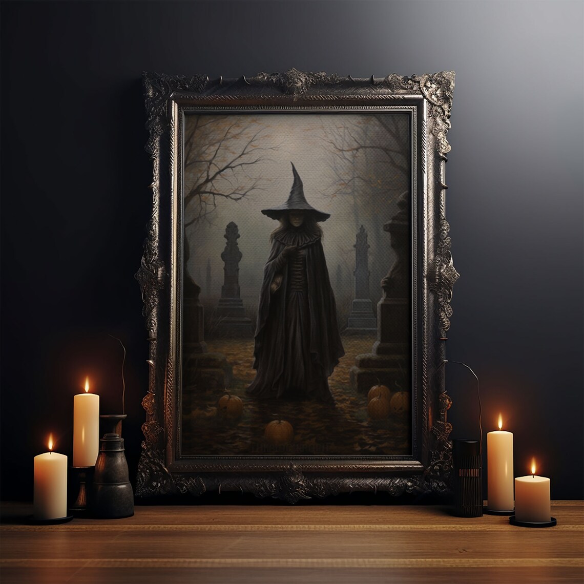 Witch in the Cemetery, Vintage Halloween Art Print - Image 3
