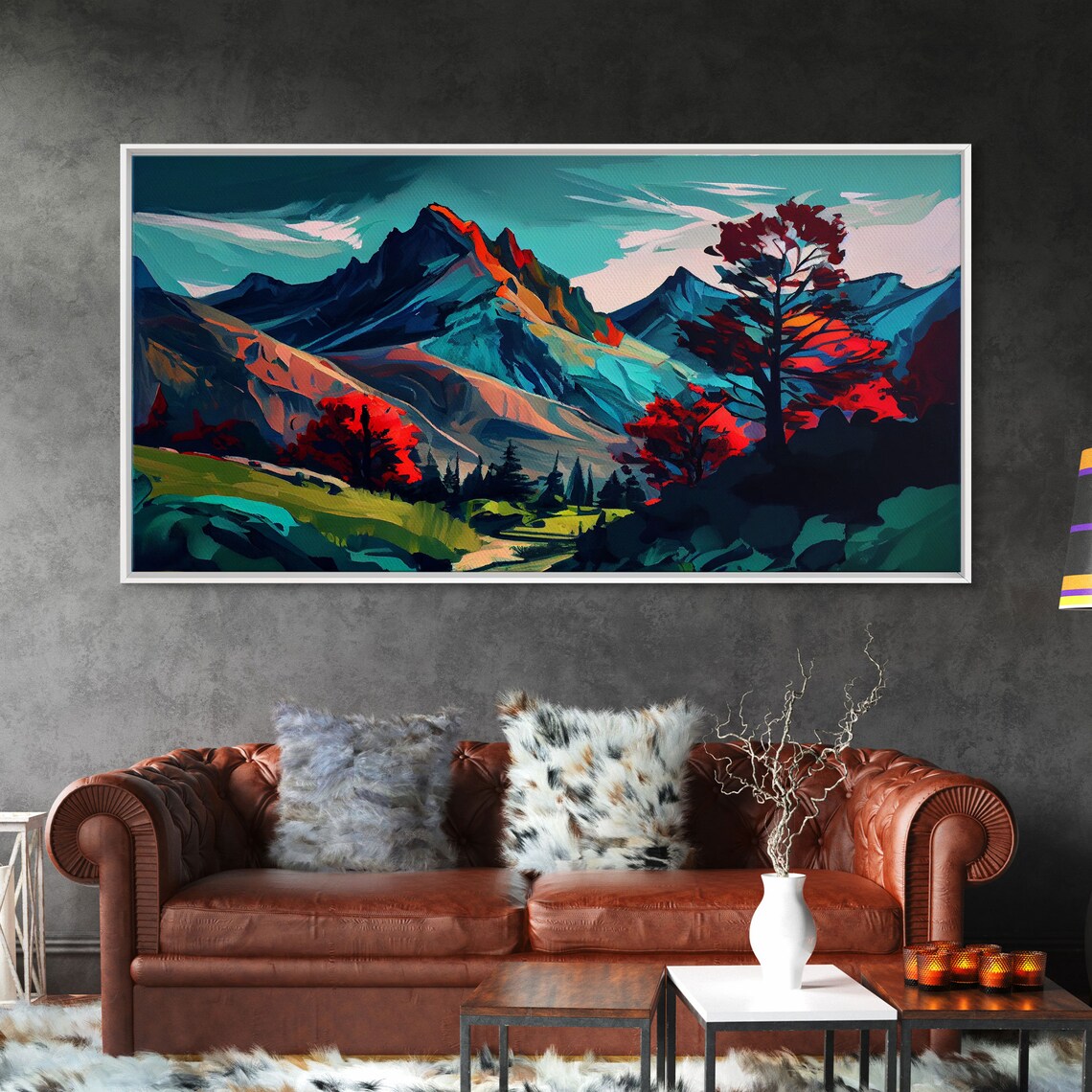 Watercolor Panoramic Landscape Art Print, Colorful Nature