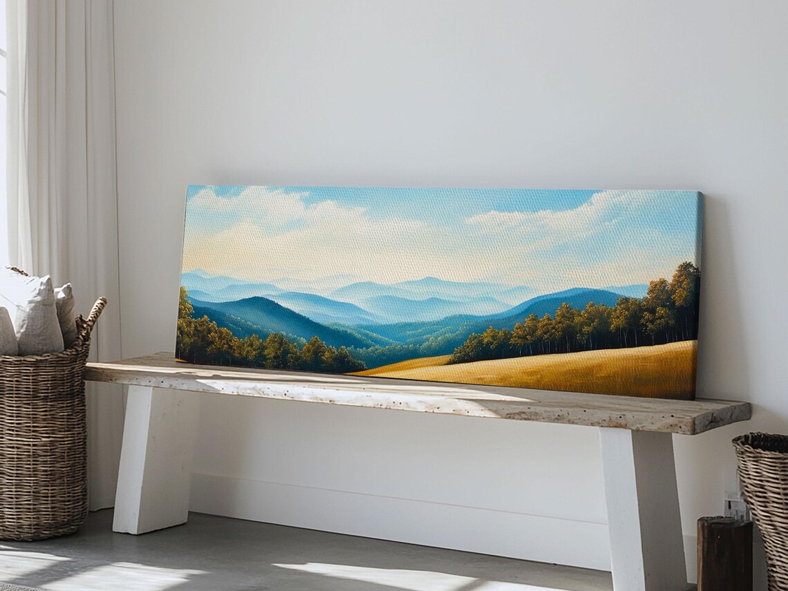Blueridge Mountains Framed Print Blue Ridge Mountains Painting Panoramic Landscape Painting Horizontal Wall Decor - Image 4