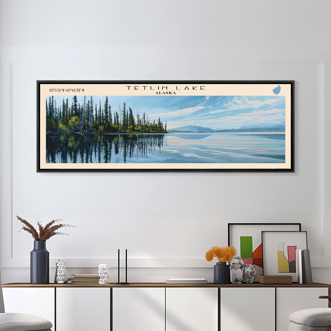Tetlin Lake Alaska Mirrored Pine Forest Still Blue Water Travel Poster - Image 3