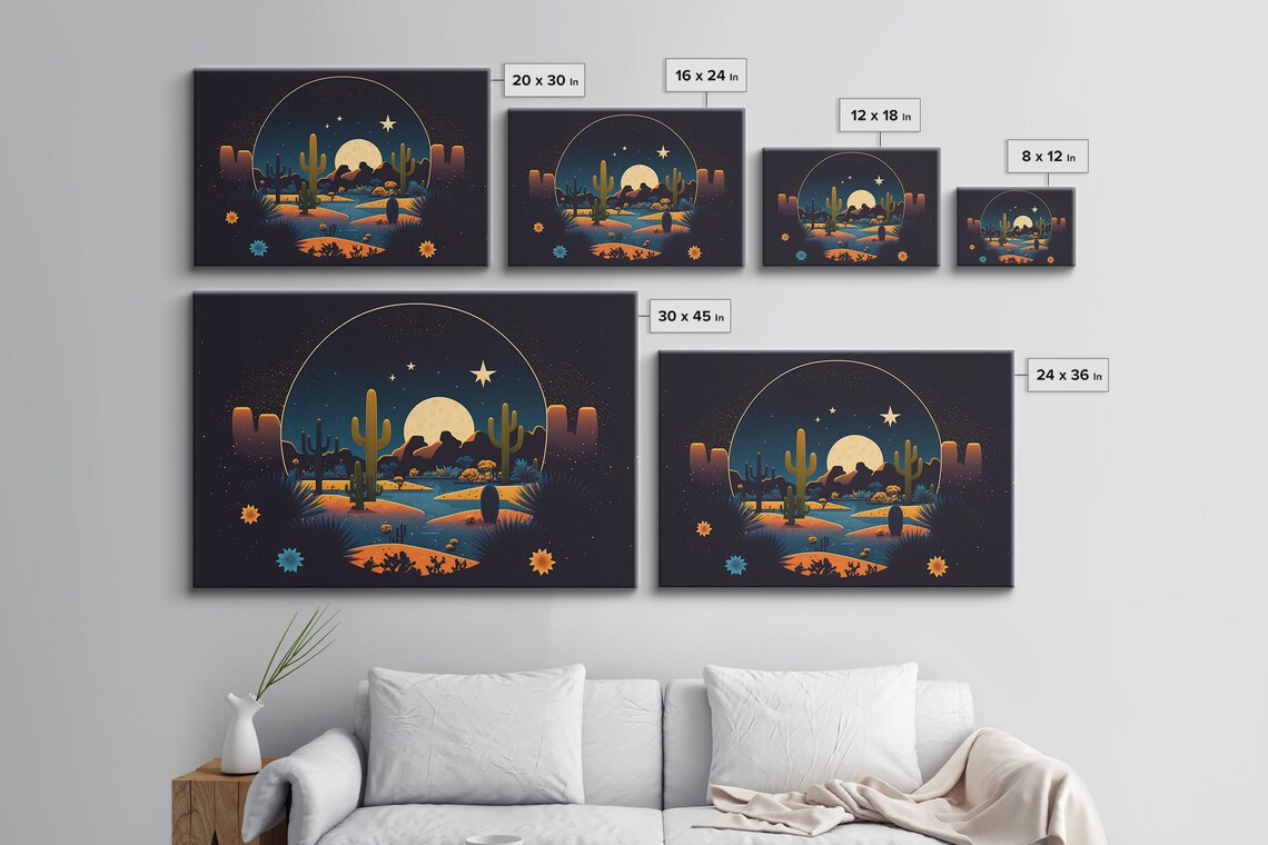 Pueblo Desert Full Moon Art Deco Style Art Print - Image 2