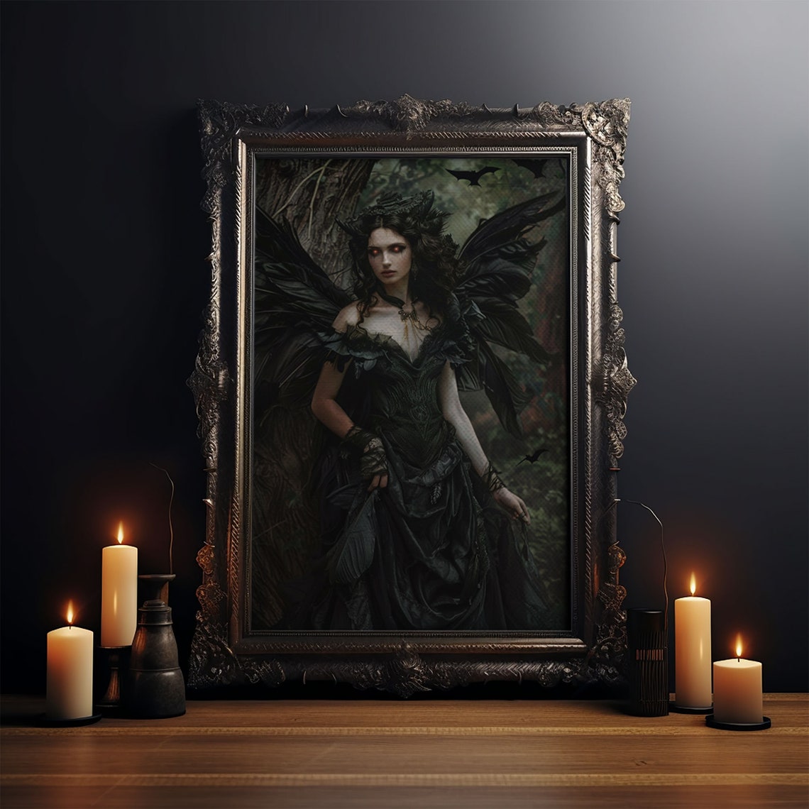 Dark Angel With Black Wings In Haunted Forest Gothic Fantasy Poster - Image 4
