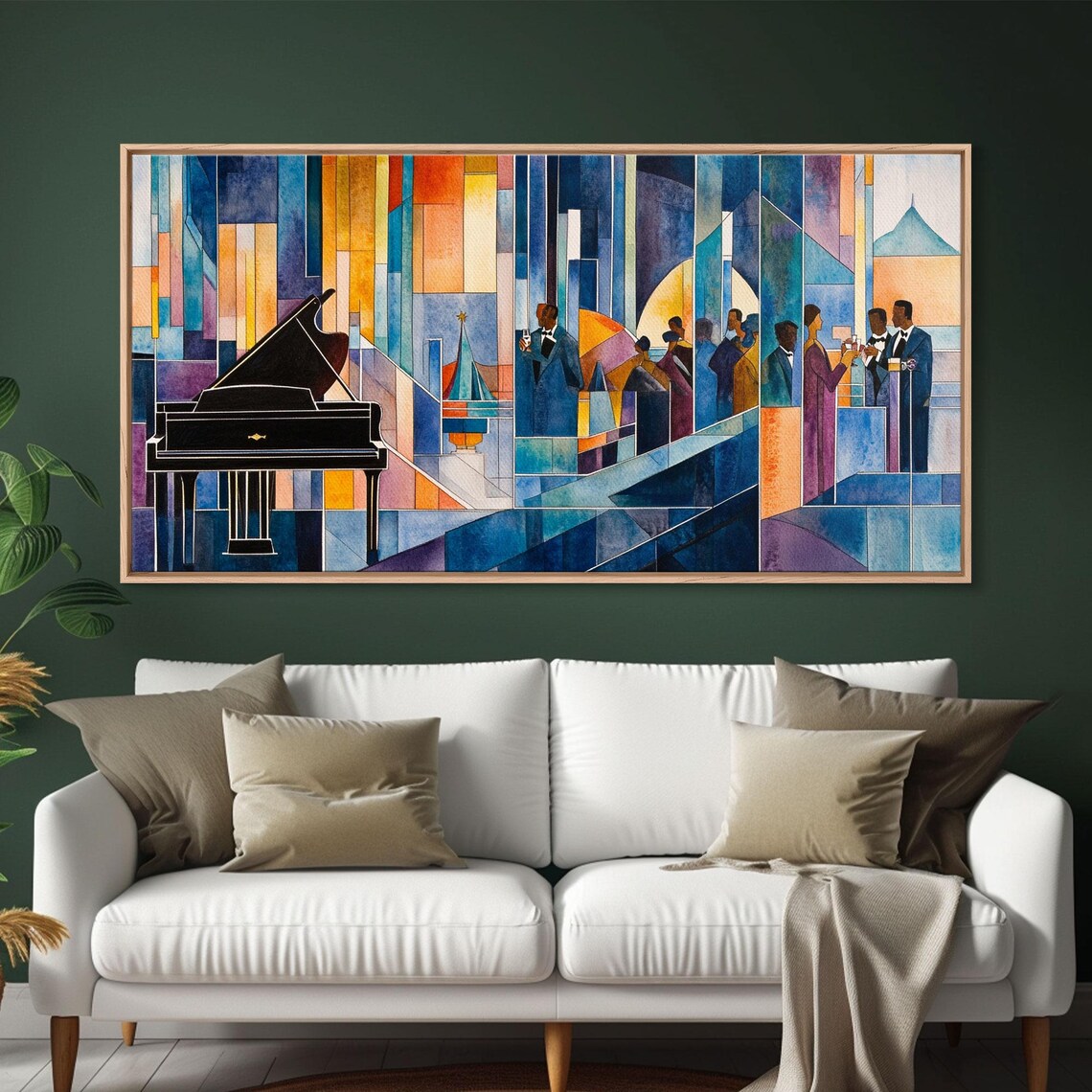 Abstract Jazz Club Grand Piano Stained Glass Style Colorful Music Party Art Poster - Image 2