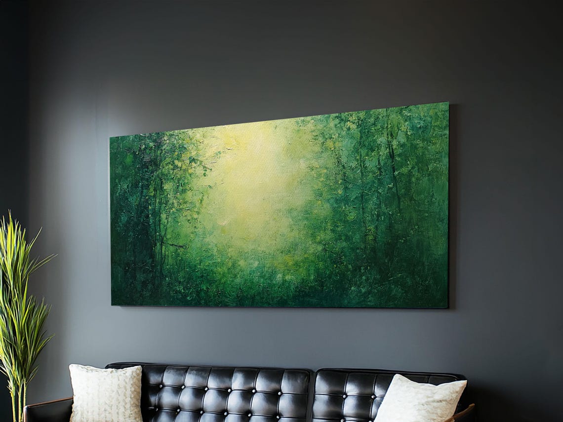 Emerald Green Forest Golden Light Glow Abstract Woodland Poster - Image 2