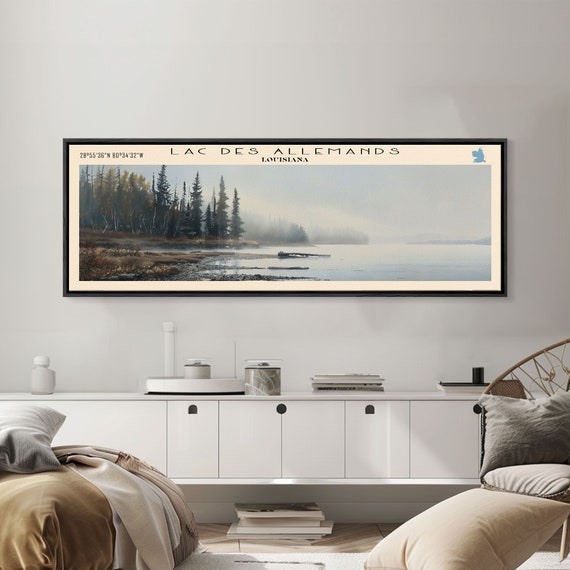Lacallemands Framed Print Lake House Art Panoramic Wall Art Travel Poster Stunning Lake Painting Home Decor