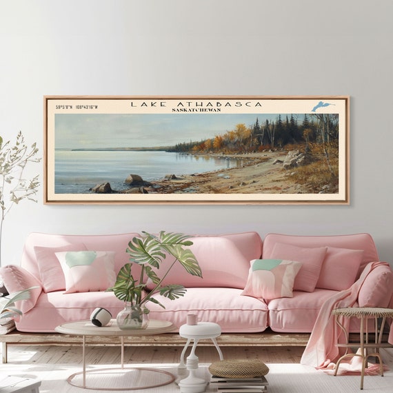 Lake Athabasca Framed Print Panoramic Lake House Decor Wall Art Travel Poster Serene Lake Painting Nature Art