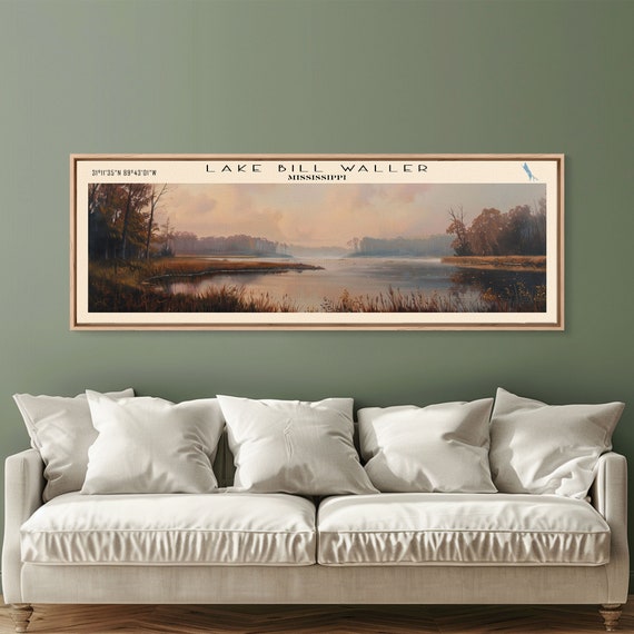 Lake Bill Waller Mississippi Framed Print Lake House Decor Panoramic Wall Art Travel Poster Captivating Lake Painting Nature Art