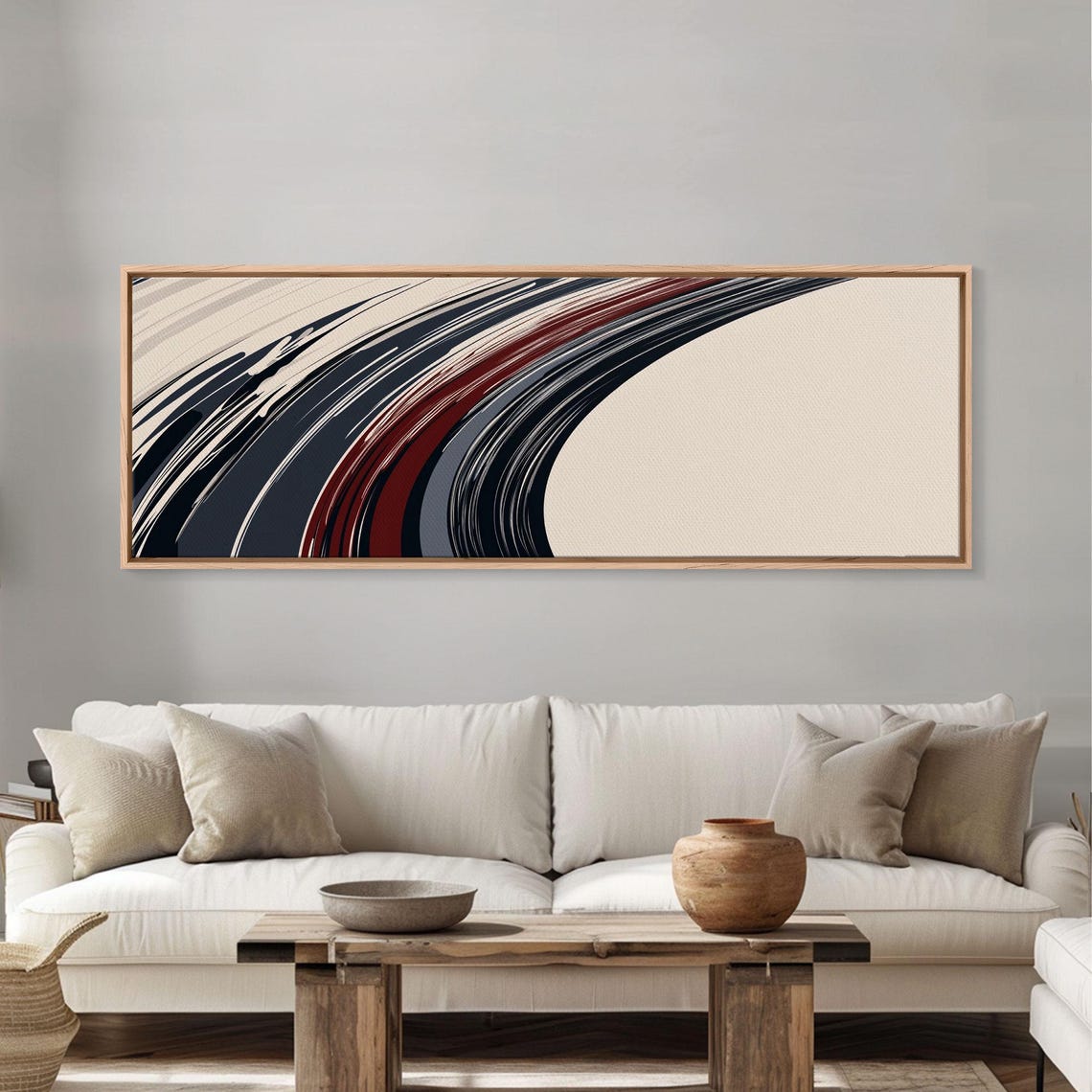 Abstract Line Art Grey Black And Brown Lines Framed Print Mcm Style Abstract Wall Art Extra Wide Art - Image 4
