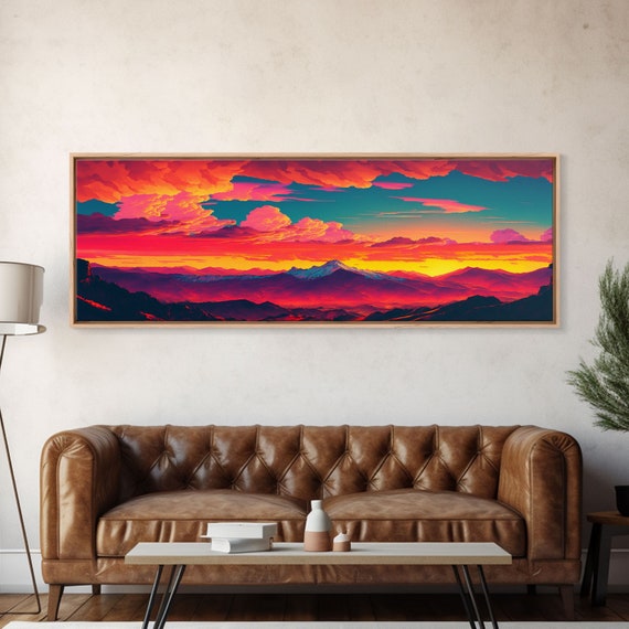 Panoramic Framed For Living Room Bedroom Synthwave Mountain Landscape Painting Beautiful Landscape Art Print