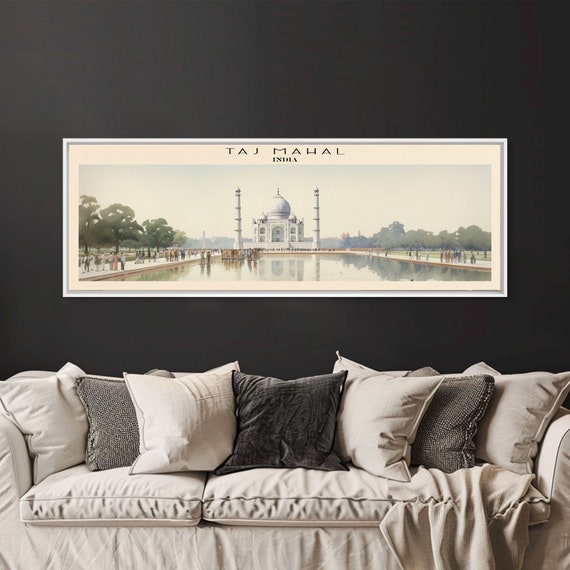 Taj Mahal Travel Poster Print Framed Print India Panoramic Travel Art Framed Art Wall Hanging Home Decor