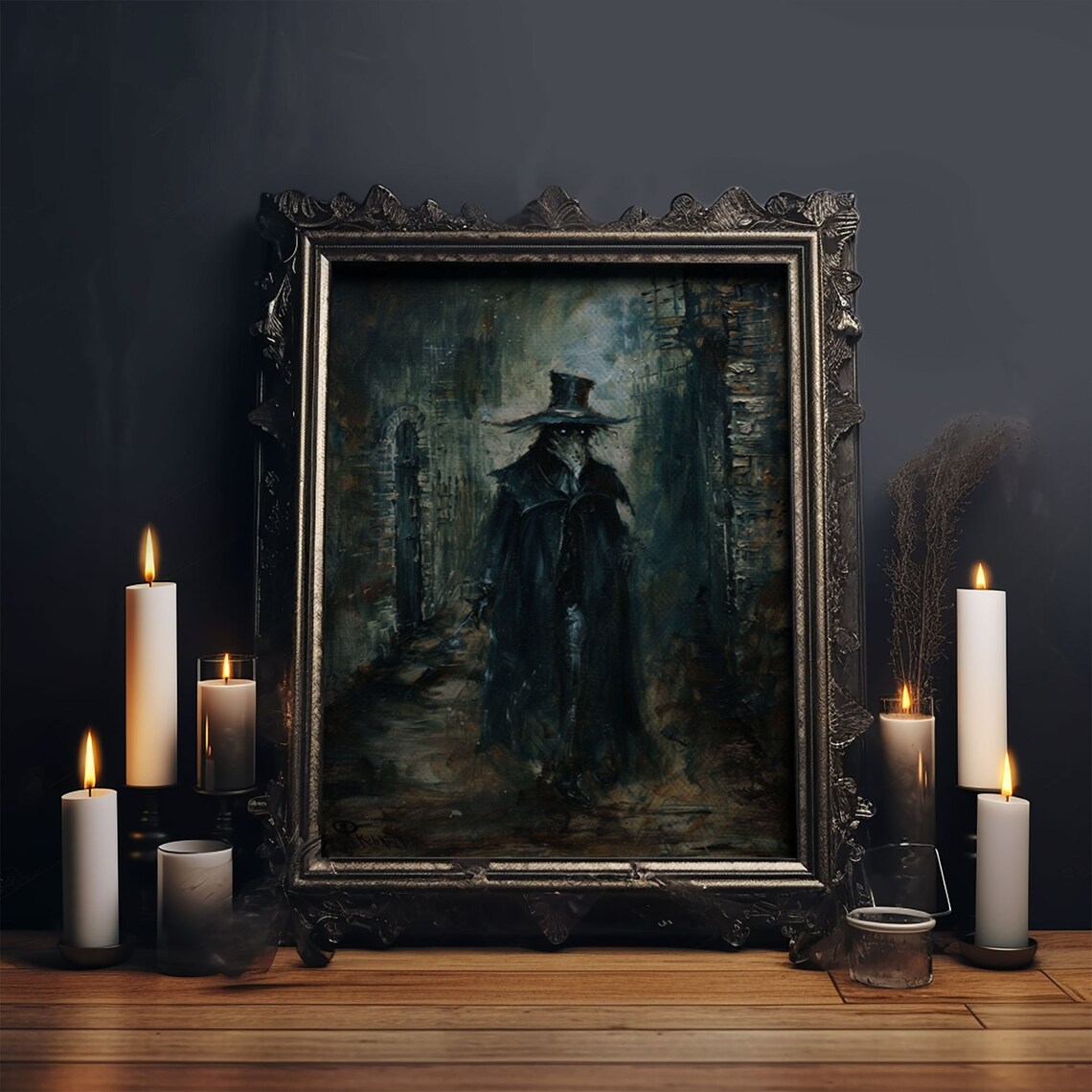Ghostly Plague Doctor Figure In Foggy Victorian Street Art Poster - Image 6