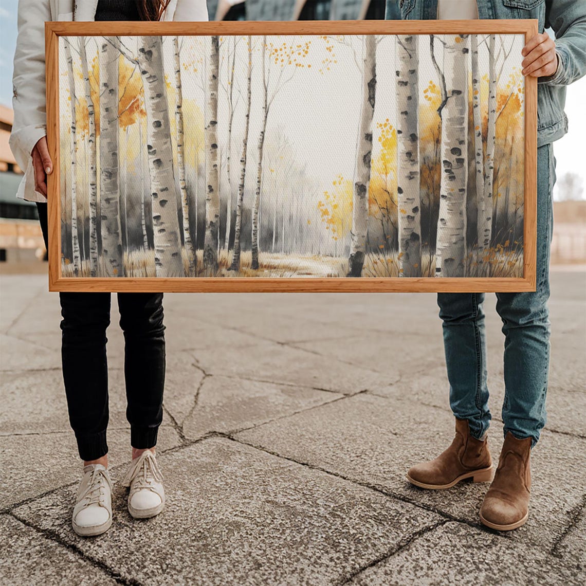 Abstract Birch Trees Watercolor Tall White Trunks Golden Autumn Poster - Image 5