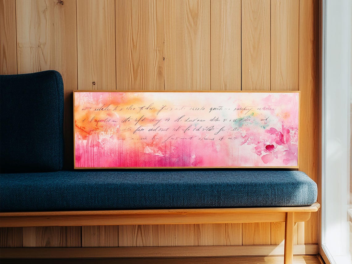 Abstract Script Print Pink Orange Wall Art Light Pastel Decor Modern Bedroom Artistic Boho Minimalist Horizontal Art