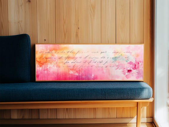 Abstract Script Print Pink Orange Wall Art Light Pastel Decor Modern Bedroom Artistic Boho Minimalist Horizontal Art