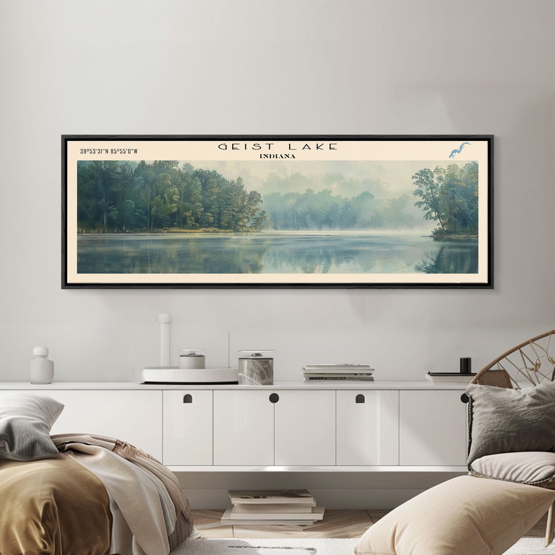 Geist Lake Indiana Lush Green Forest Misty Still Water Poster - Image 5