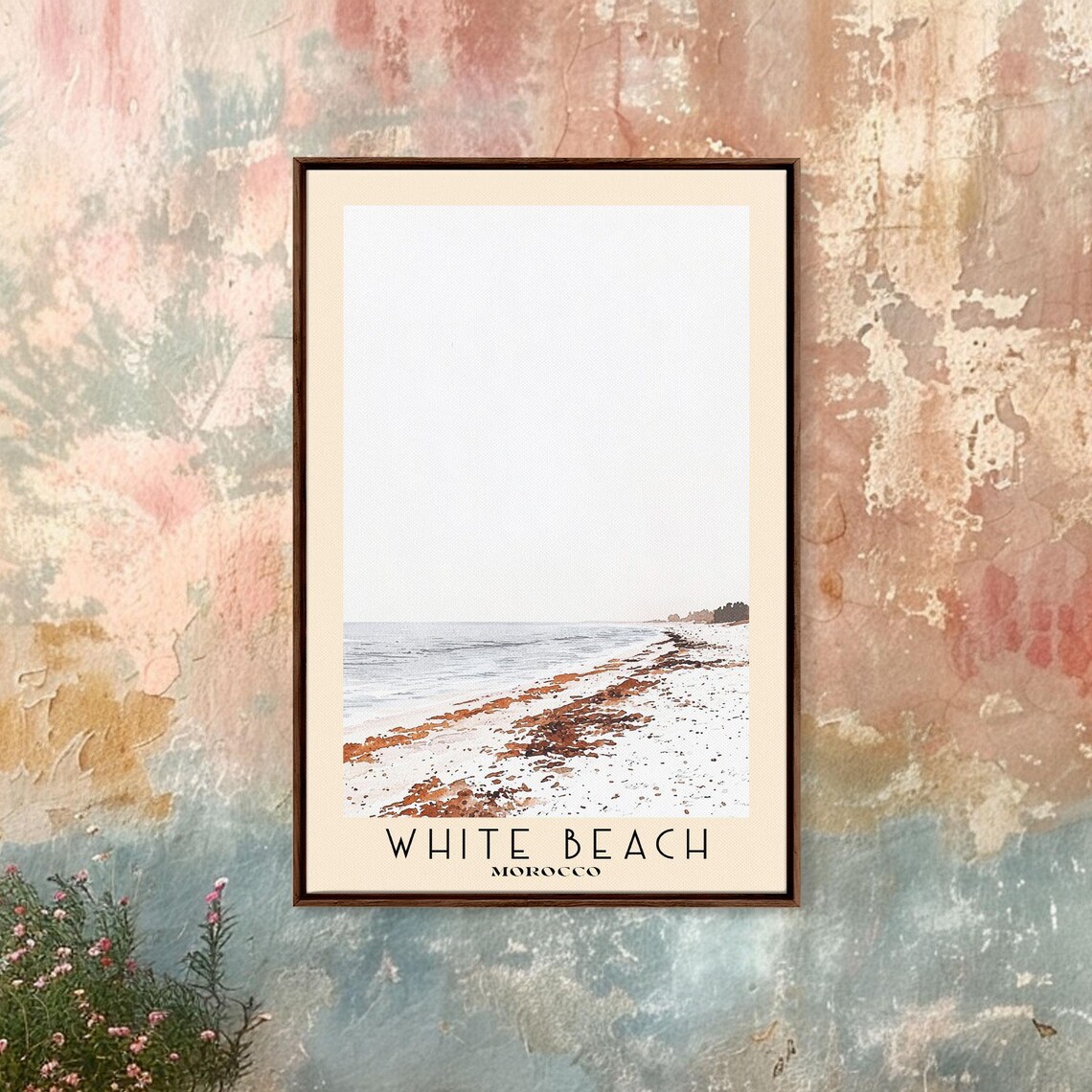 White Beach Morocco Serene Sandy Shore Misty Morning Minimalist Poster - Image 4