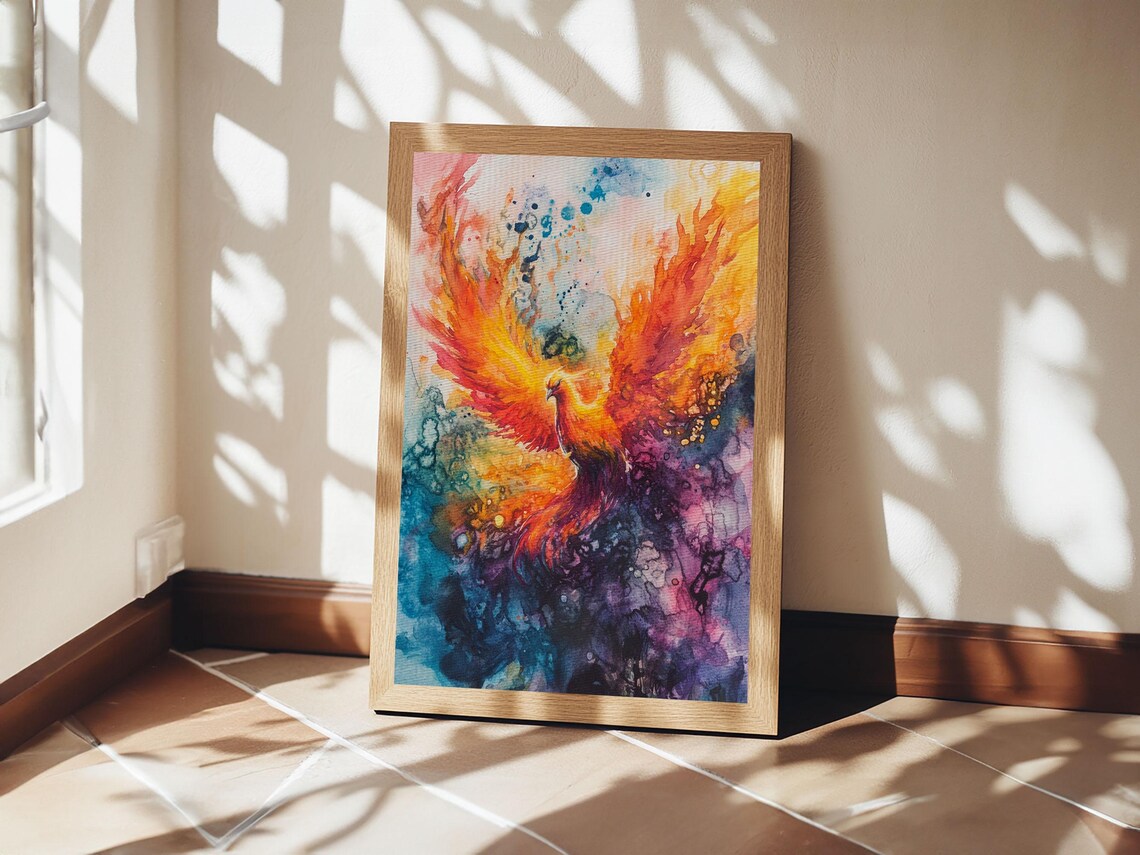 Rising Phoenix Firebird Colorful Watercolor Fantasy Bird Print - Image 3