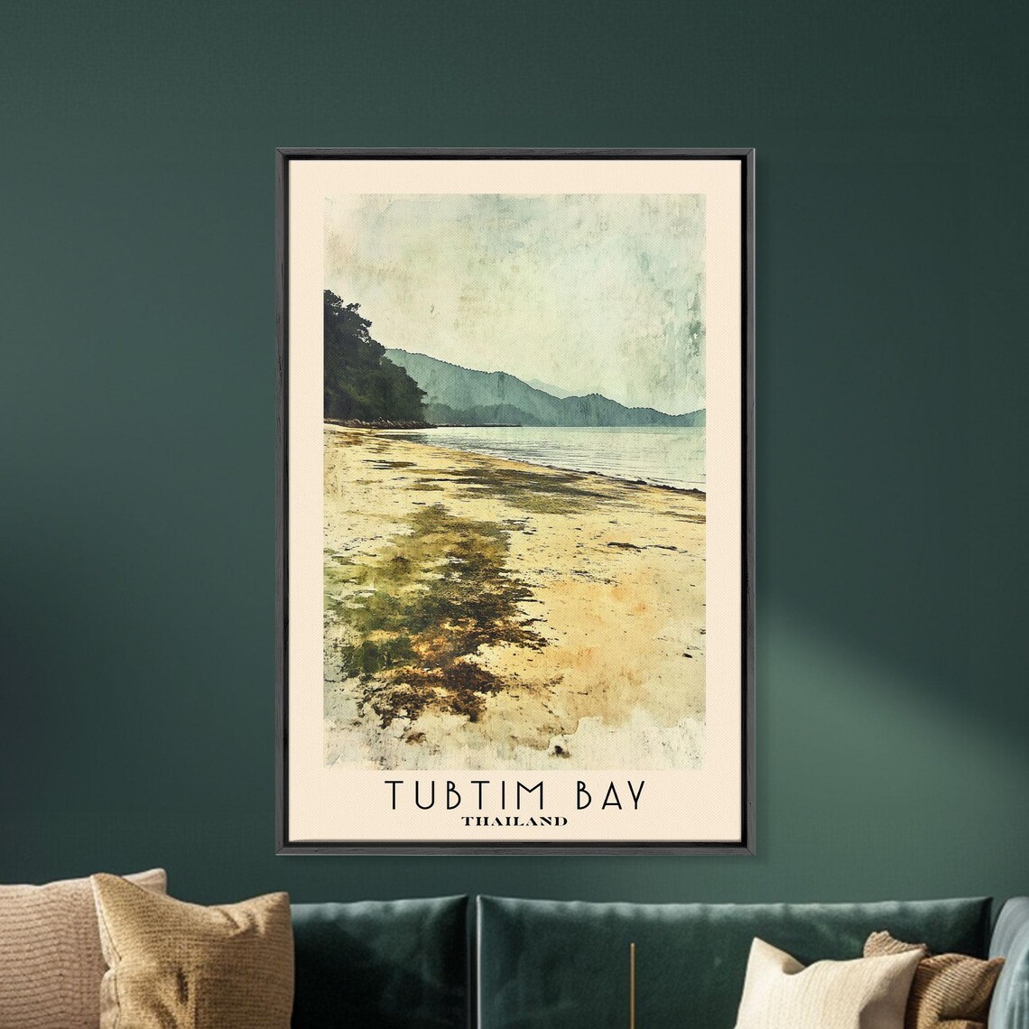 Tubtim Bay Thailand Golden Beach Mountain Coast Watercolor Poster - Image 5
