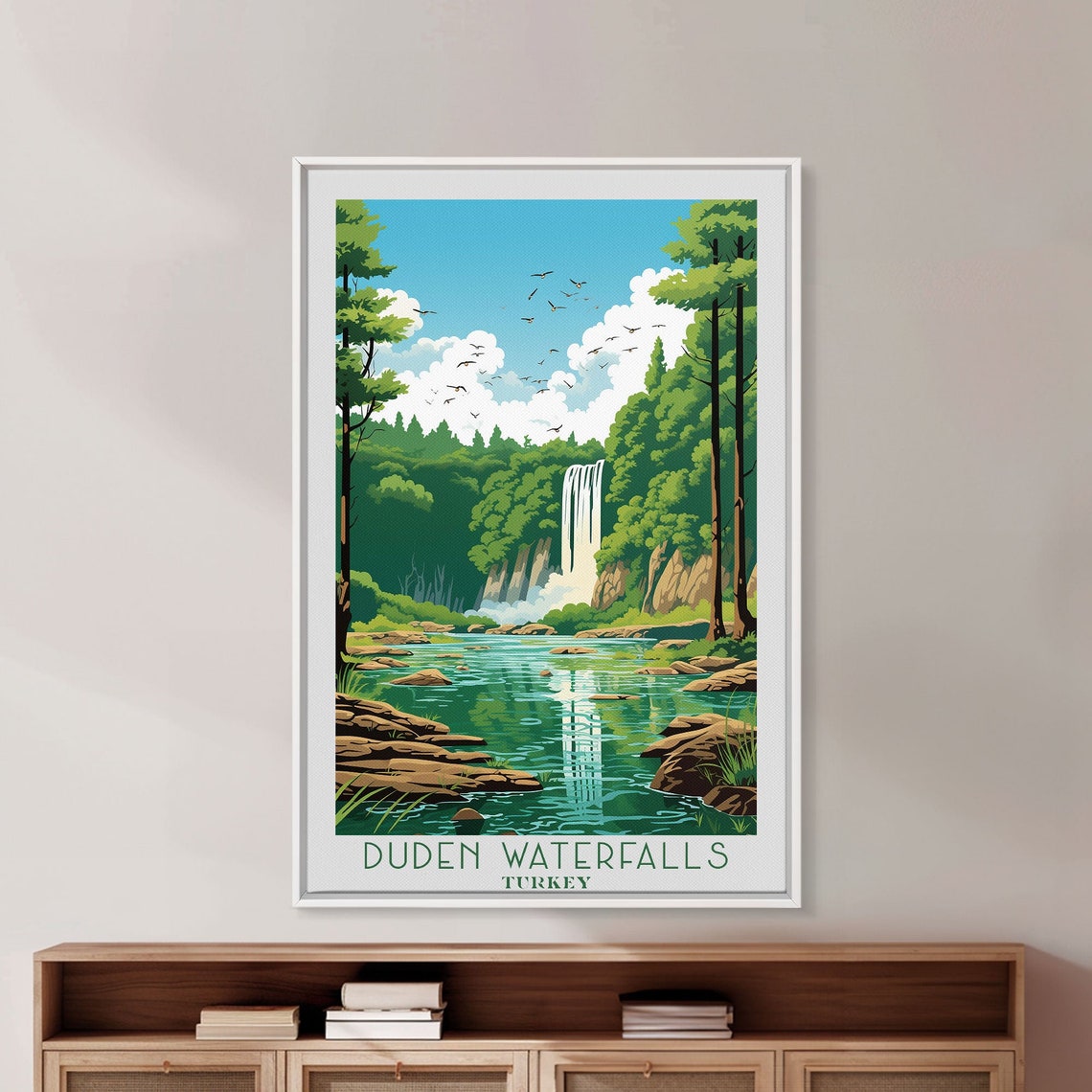 Duden Waterfalls Turkey Tall Falls Forest River Reflection View Poster - Image 4