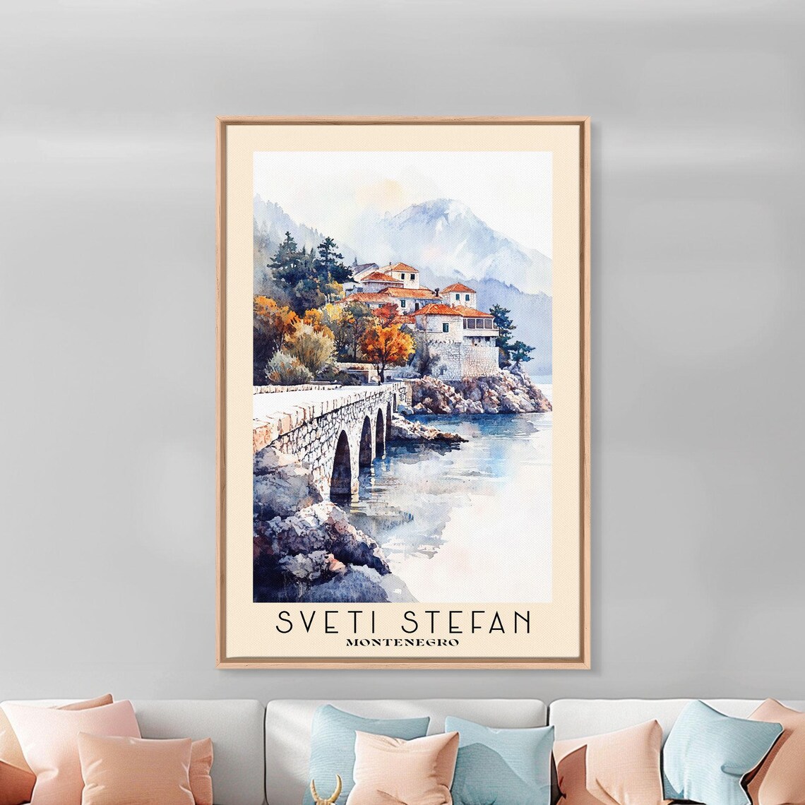 Sveti Stefan Montenegro Stone Islet Red Roofs Arched Causeway Poster