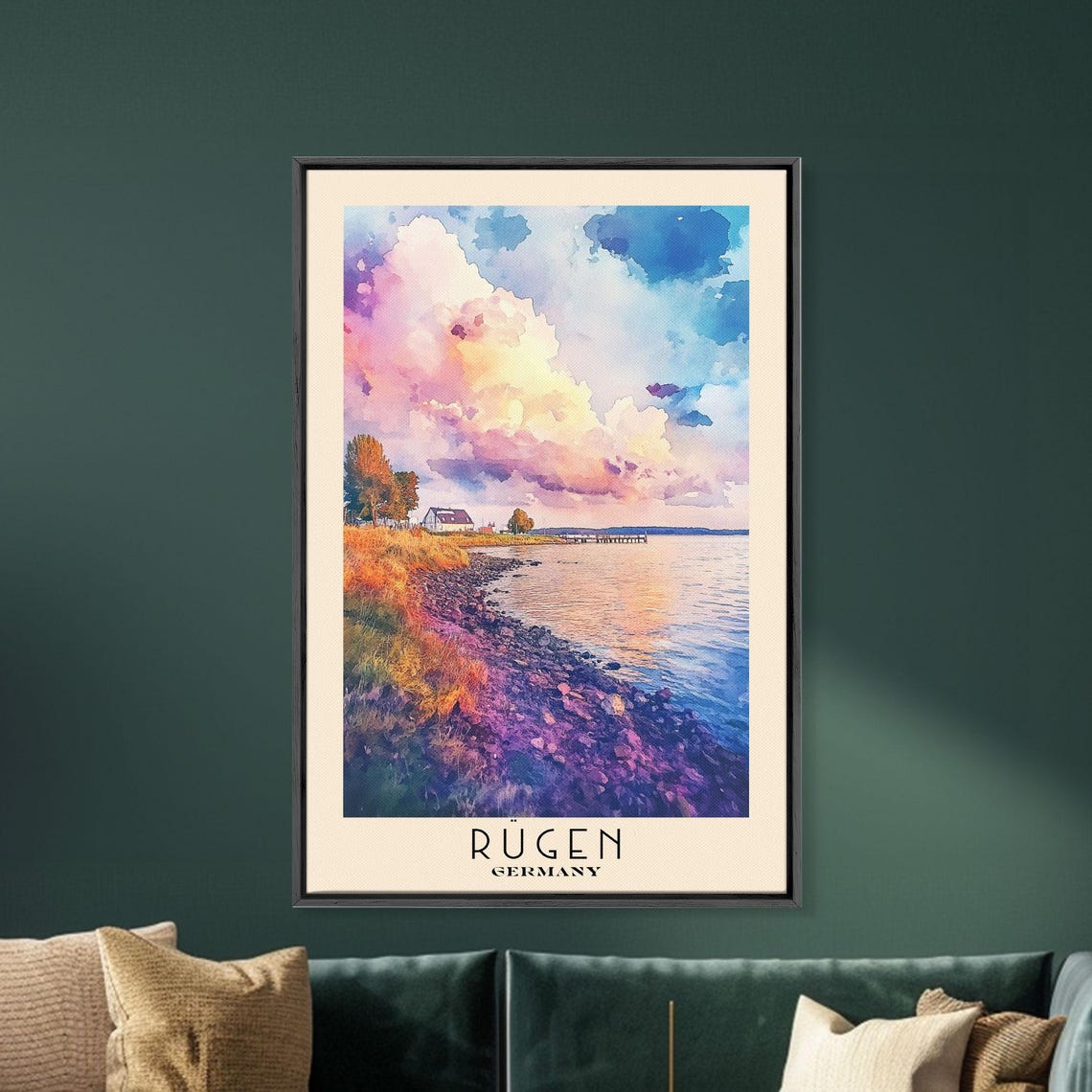 Rugen Germany Shoreline Cottage Pink Sunset Clouds Purple Rocks Poster - Image 5