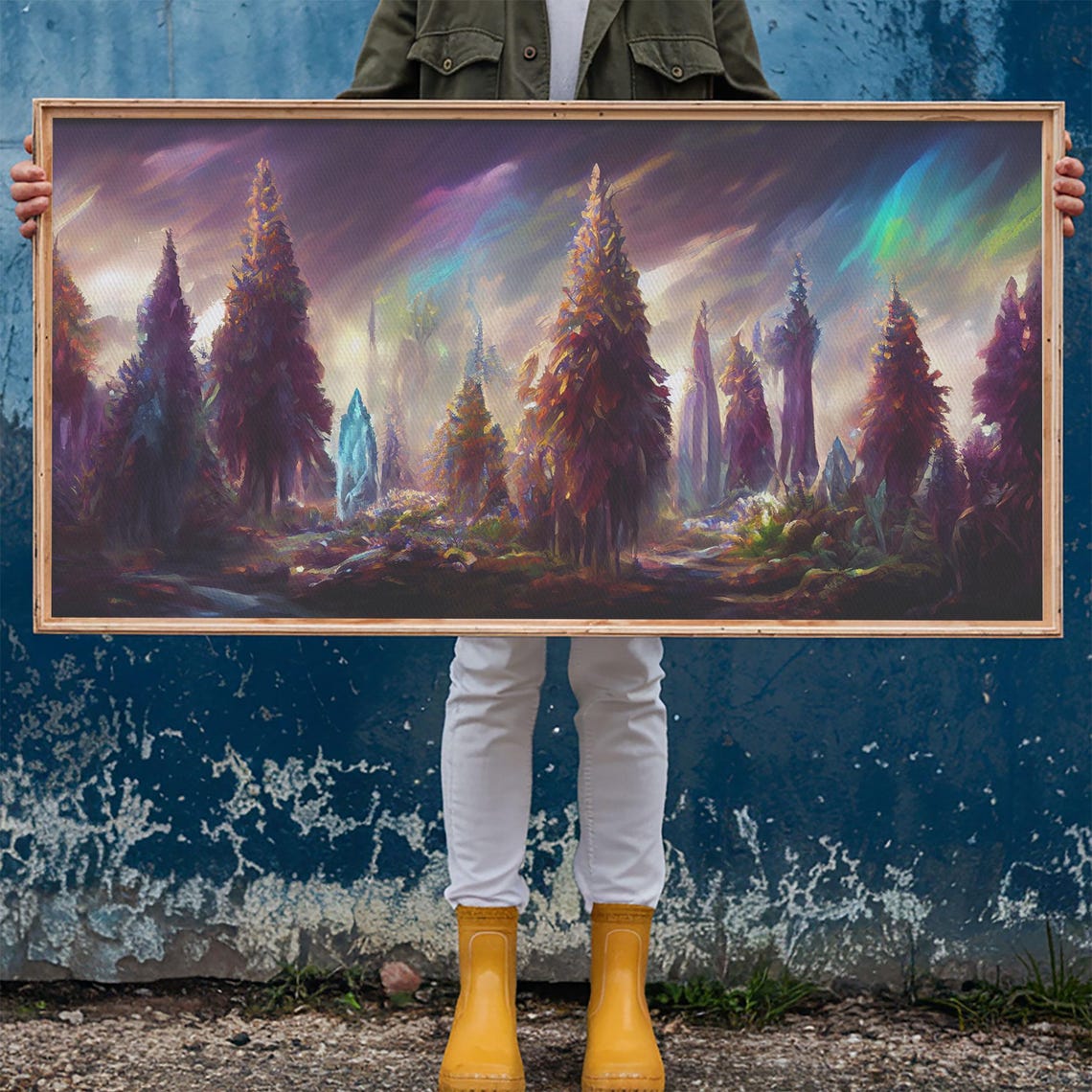 Psychedelic Glowing Fantasy Forest Rainbow Sky Iridescent Trees Poster - Image 6