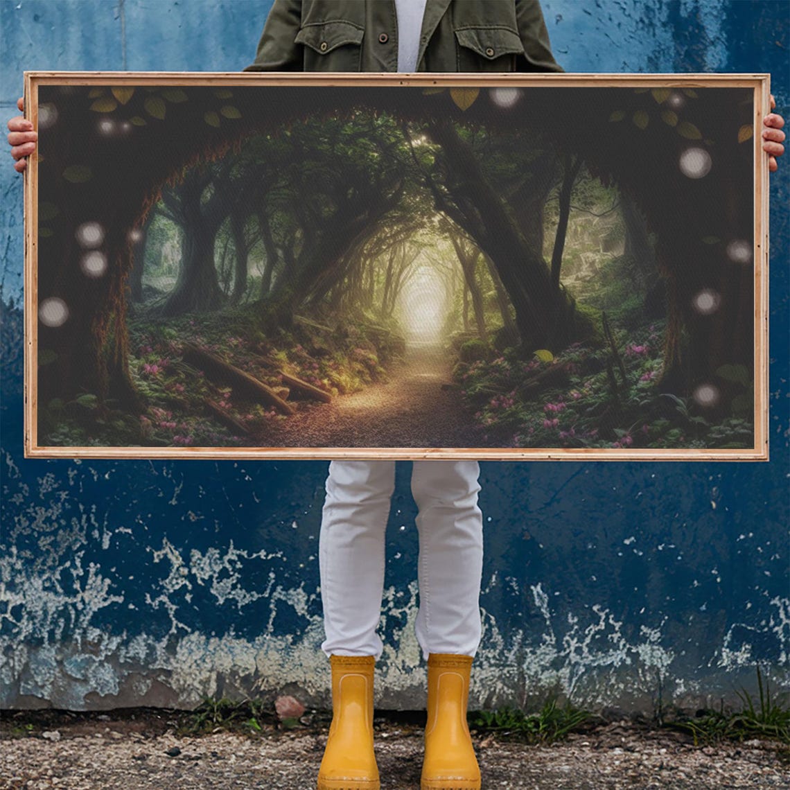 Enchanted Forest Path Tree Tunnel Glowing Light Bokeh Magic Poster - Image 6