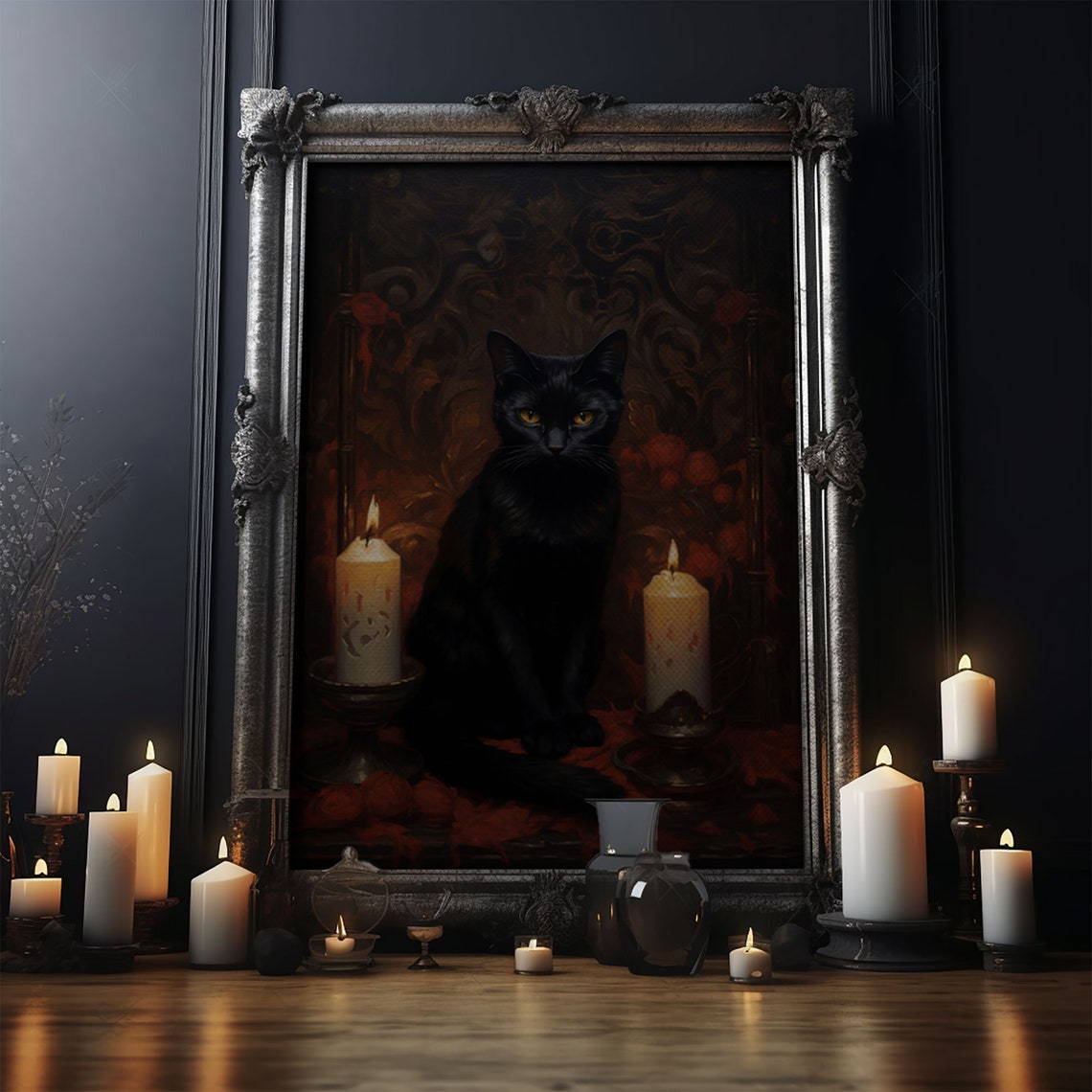 Witch Familiar Black Cat Candlelight Spooky Halloween Goth Art Poster - Image 4