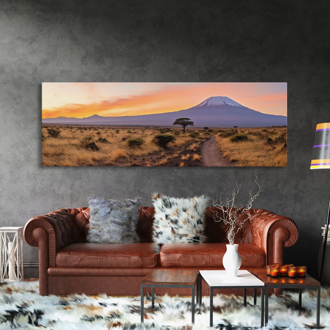 Mount Kilimanjaro Tanzania Sunset Savanna Acacia Tree Travel Poster