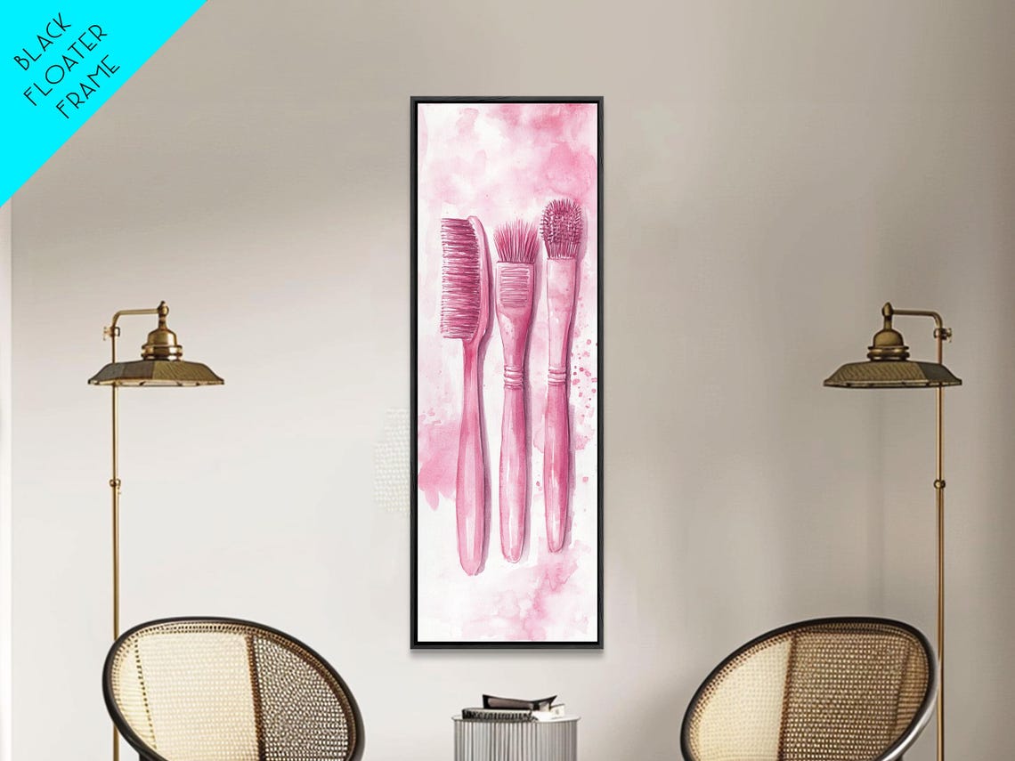 Pink Makeup Brushes Watercolor Vertical Beauty Vanity Art Poster - Image 5