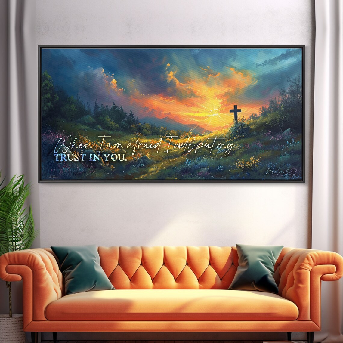 Psalm 56:3 When I Am Afraid Trust in You Cross Sunset Scripture Wall Art - Image 4