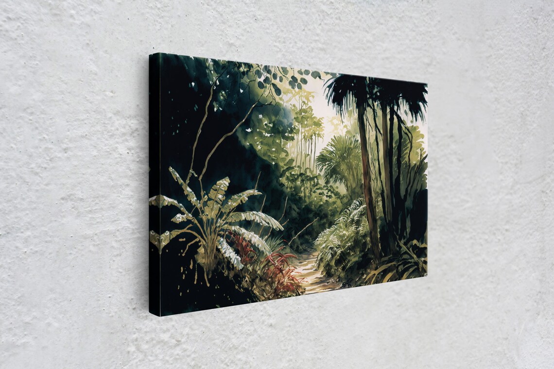 Watercolor Of A Jungle Landscape Framed Print Framed Wall Art - Image 4