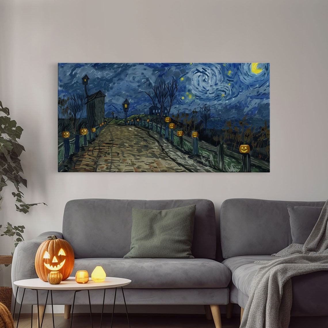 The Haunted Bridge Framed Print Spooky Home Decor Starry Night Inspired - Image 4
