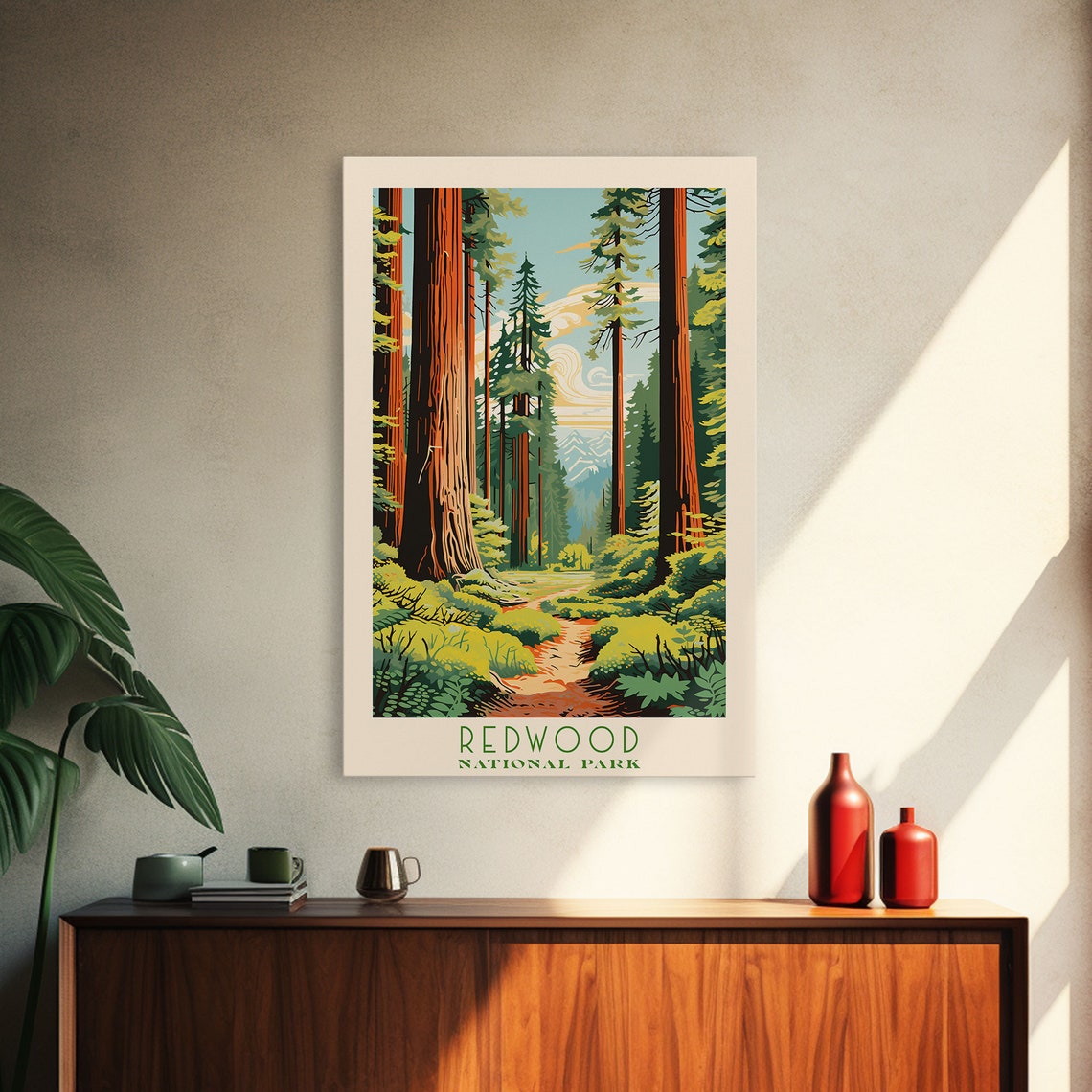 Redwood National Park California Travel Art National Park Print Minimalist Travel Art Midcentury Modern Retro Style Landscape - Image 4