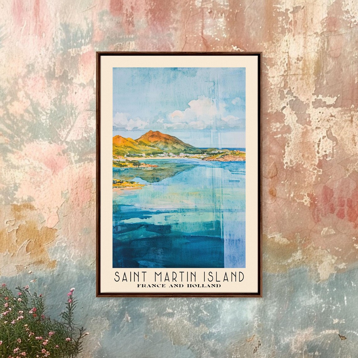 Saint Martin Island France Holland Turquoise Bay Watercolor Travel Poster - Image 4