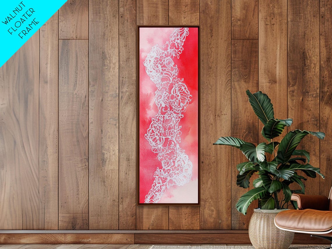 Lace Embroidery Print Whimsical Art Decorative Cottagecore Wall Art Light Pink Wall Art Vertical Rustic Art Above Sofa Art - Image 2