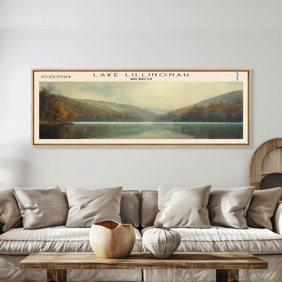 Lake Lillinonah Connecticut Framed Print Lake House Decor Panoramic Wall Art Travel Poster Lakeview Painting Cottage Art