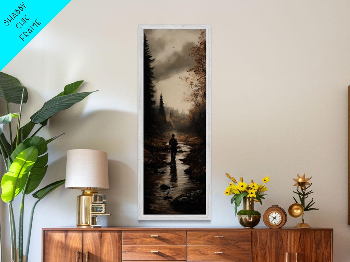 Lone Fly Fisherman In Misty Dark River Moody Nature Scene Poster - Image 5