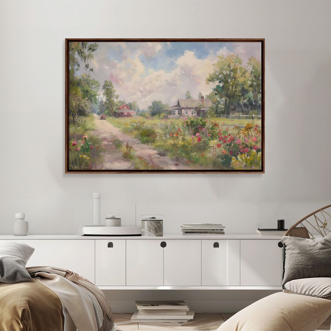 Summer Country Road Wildflowers Farmhouse Watercolor Landscape Poster - Image 3