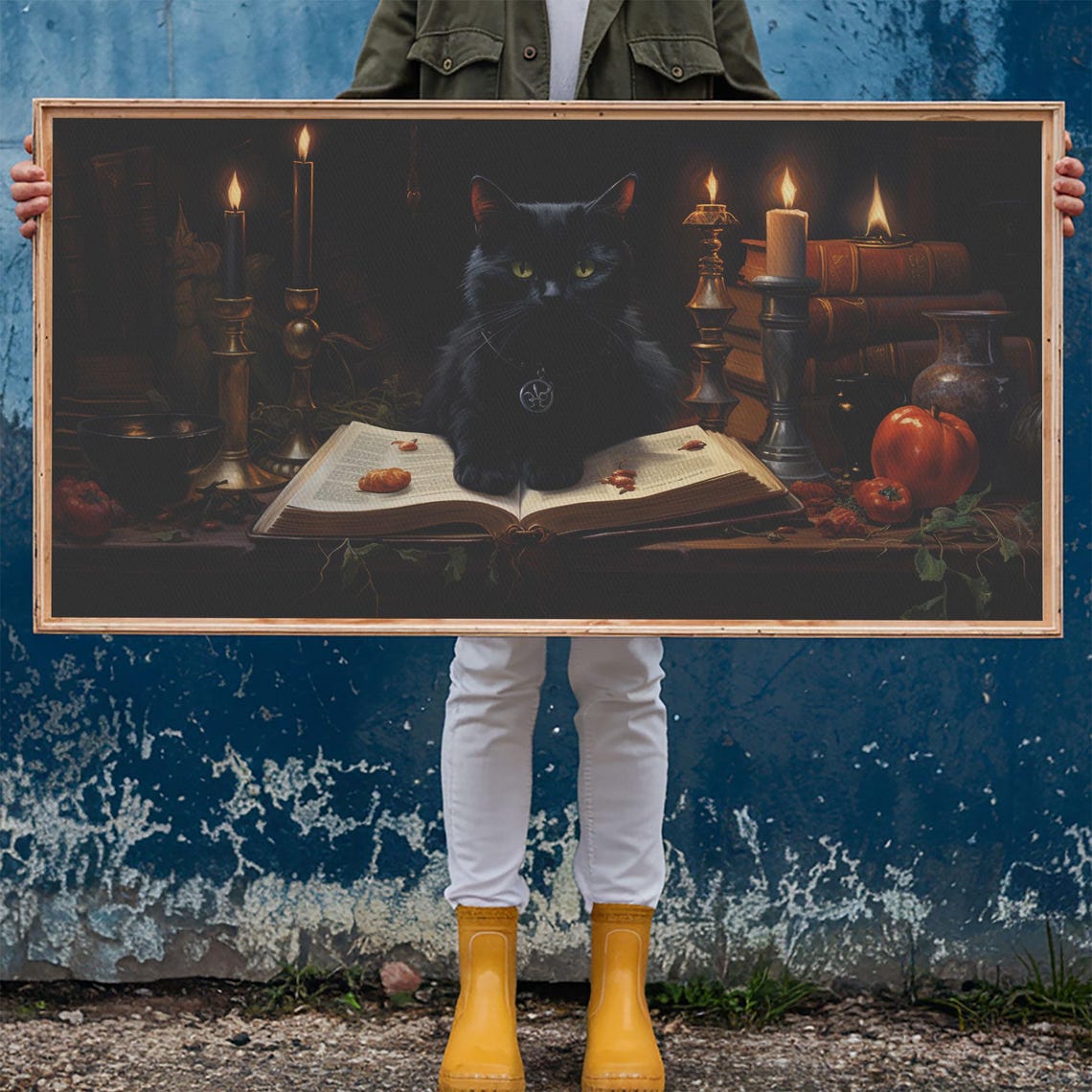 Black Cat Witch Familiar Spell Book Candlelight Dark Academia Poster - Image 5