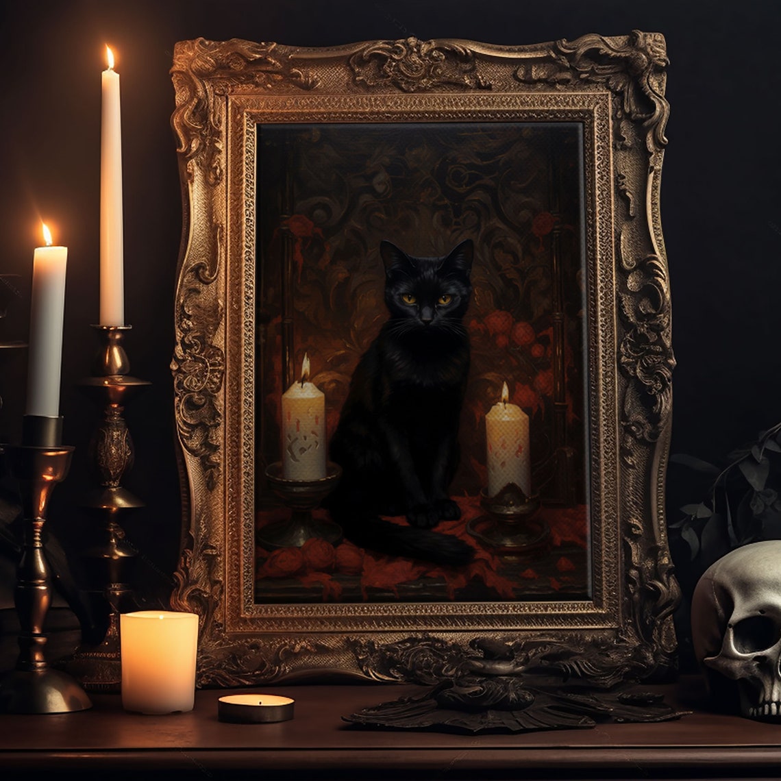 Witch Familiar Black Cat Candlelight Spooky Halloween Goth Art Poster - Image 5