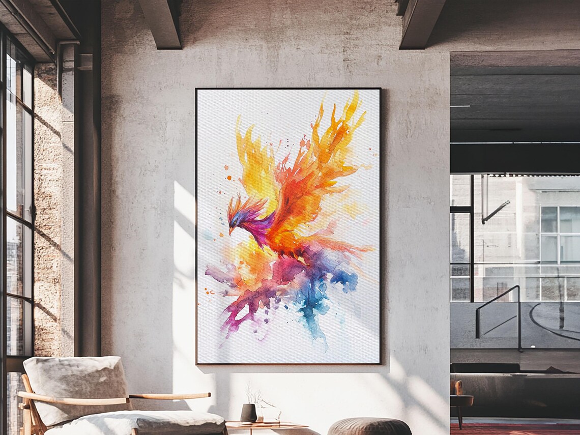 Fire Phoenix Rising Watercolor Fantasy Bird Rebirth Art Print - Image 5