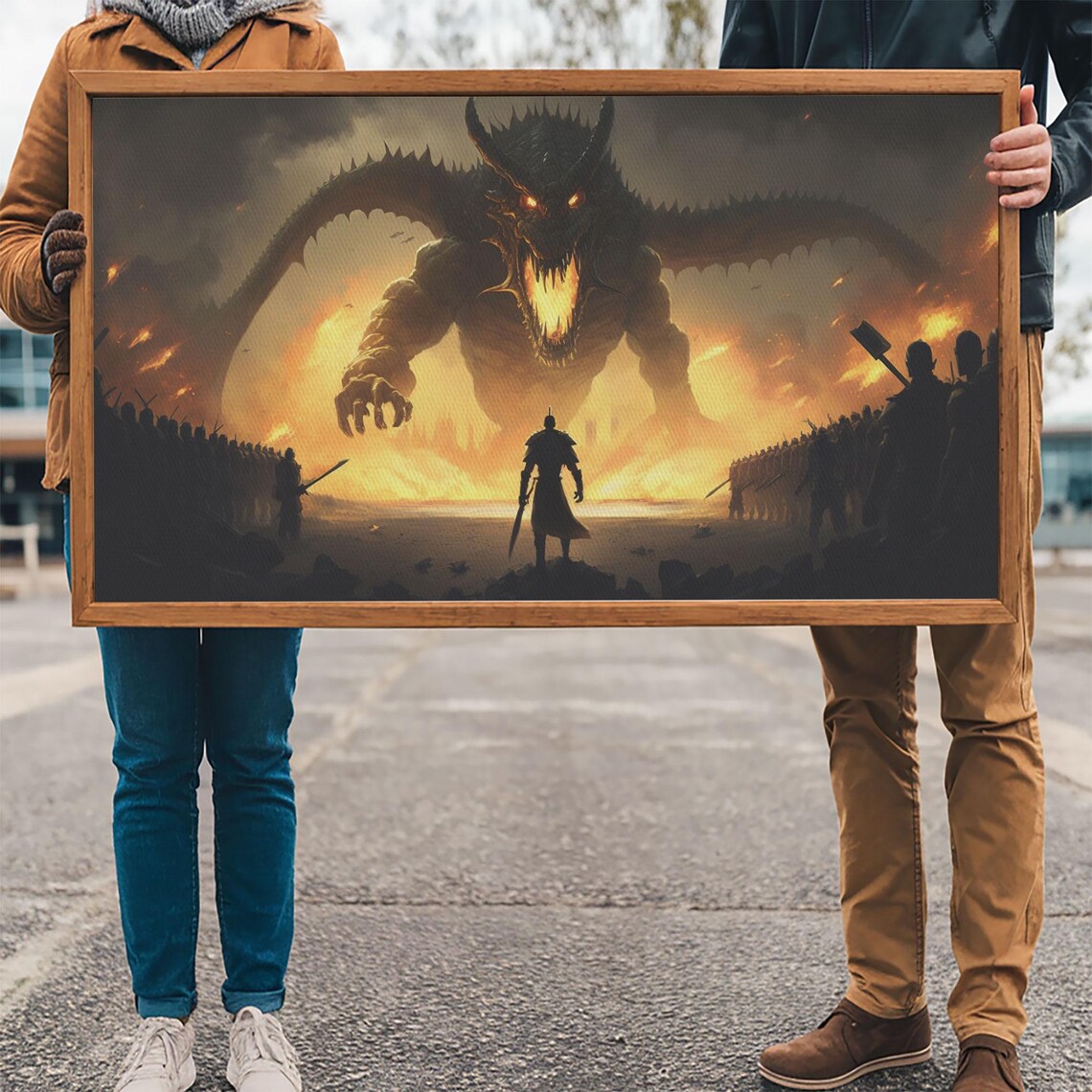 Warrior Facing Down A Dragon, Fantasy Wall Art - Image 3