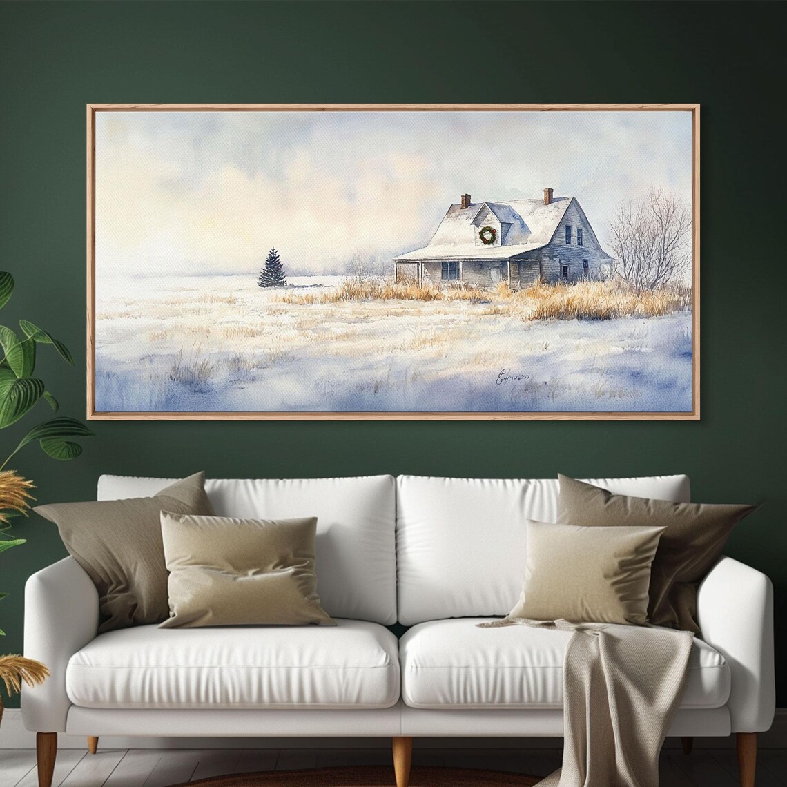 Silent Winter Farmhouse Snow Field Wreath Dawn Golden Wheat Art Poster - Image 6